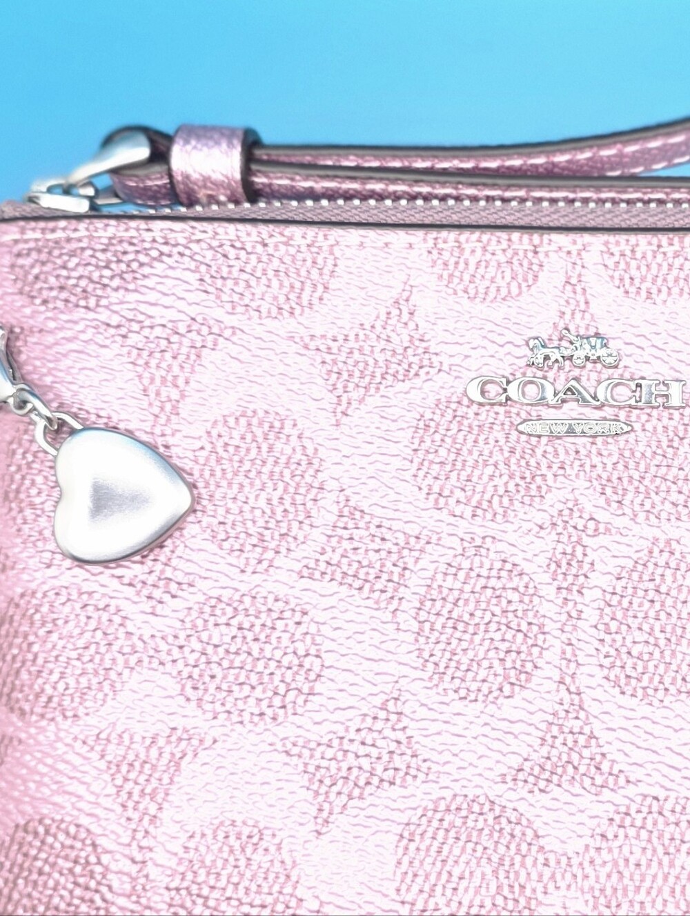 Coach Metallic Pink Signature Wristlet - Picture 2 of 5